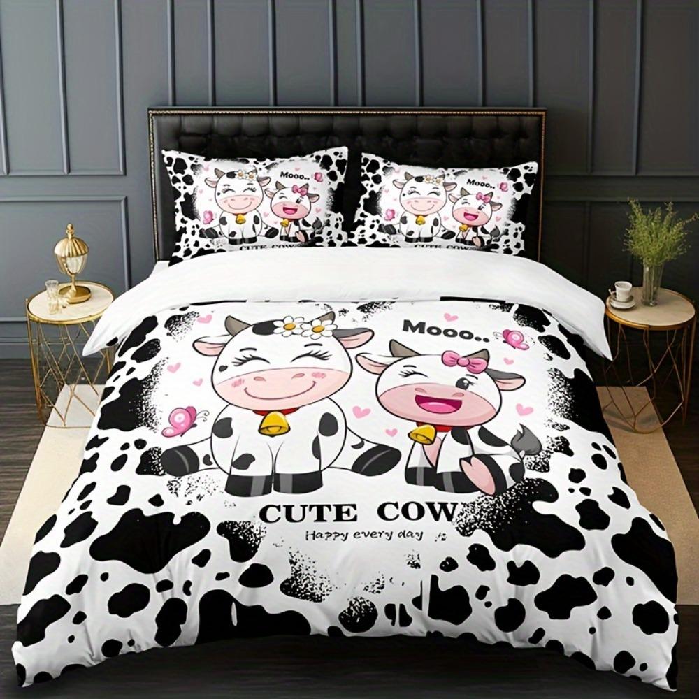 3pcs Bedding Set Black White Lovely Cow Print Cozy Duvet Cover Set King Queen Twin Single Size Birthday Gift Adult Bedroom Decor