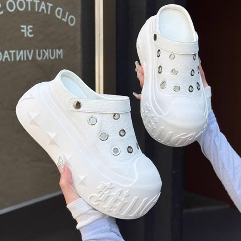 Baotou sandals women's sports summer new hollow breathable little white shoes 8cm thick-soled inner height-increasing hole shoes
