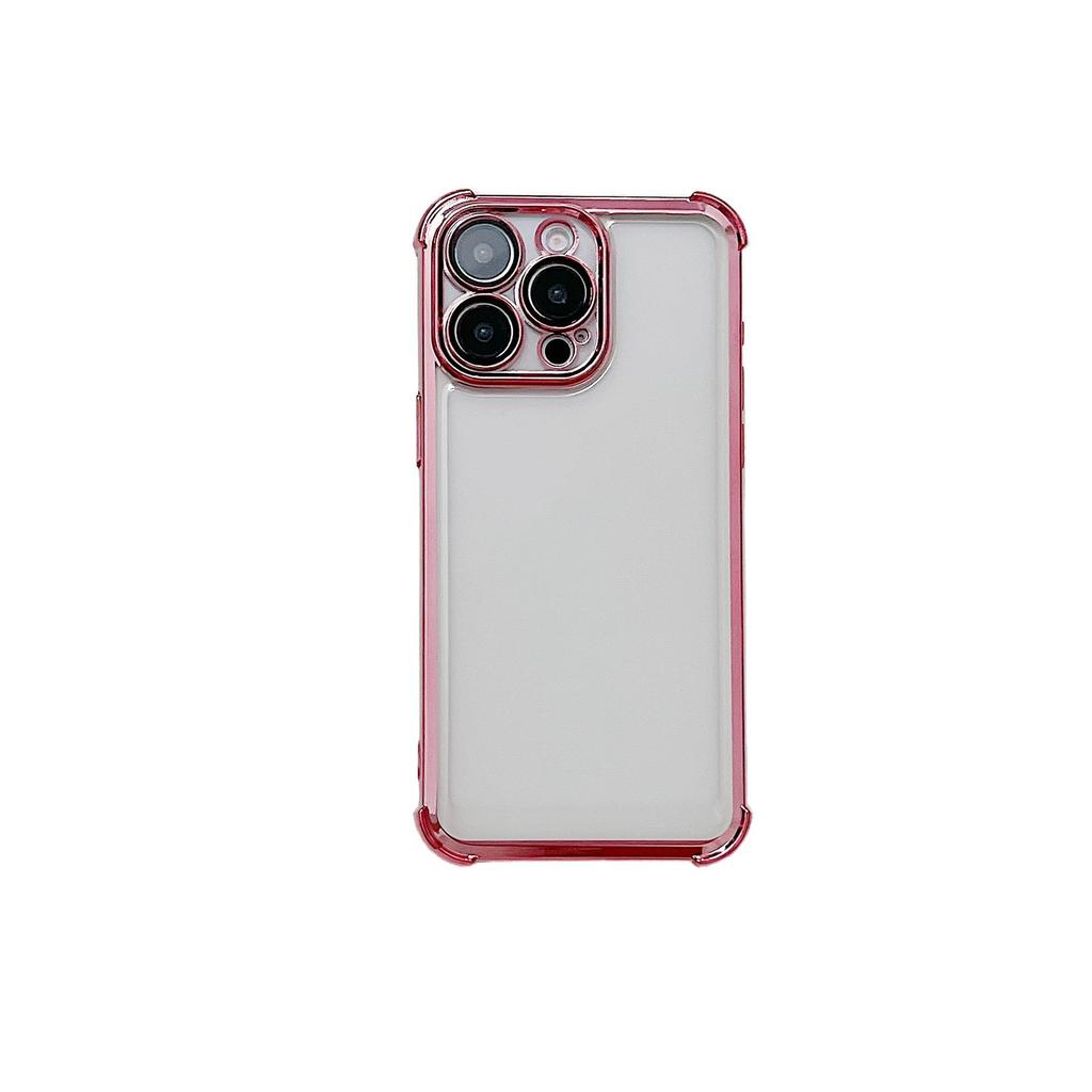 Applicable to iPhone16 electroplated four-corner anti-drop mobile phone case Apple 15promax simple transparent lens film soft cover