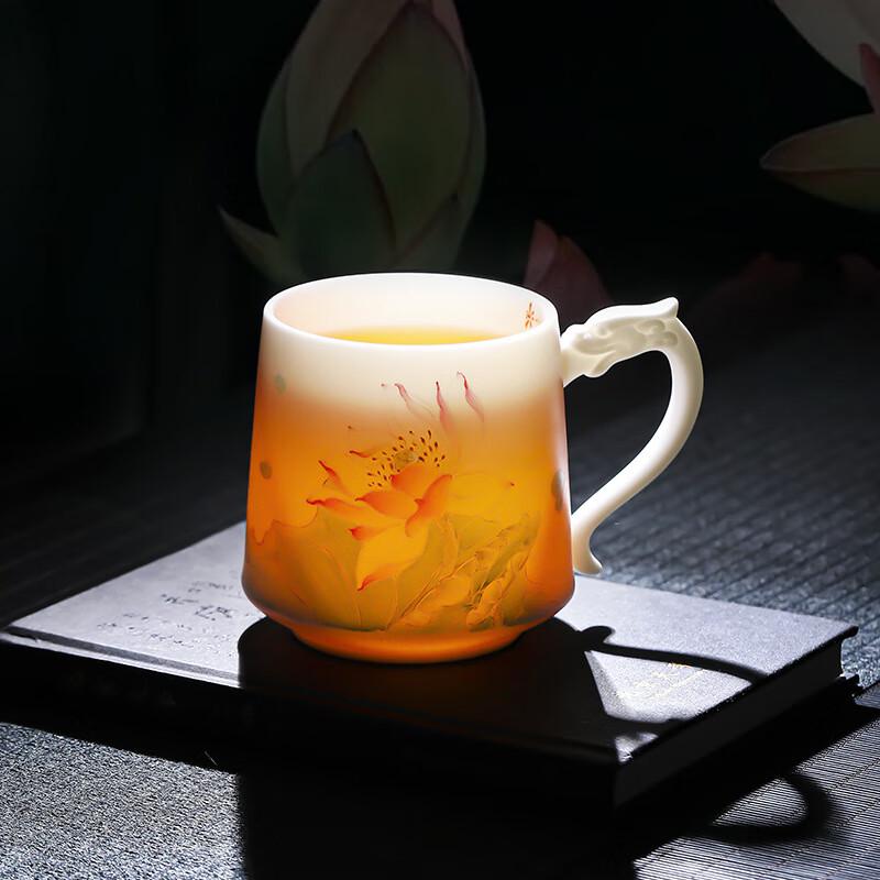 Chaxun Hand-Painted Lotus Ceramic Office Tea Mug