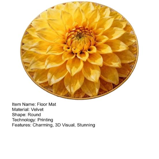 Floral Plush Floor Mat 3D Optical Illusion Round Small Area Rug Non-Slip Absorbent Carpet