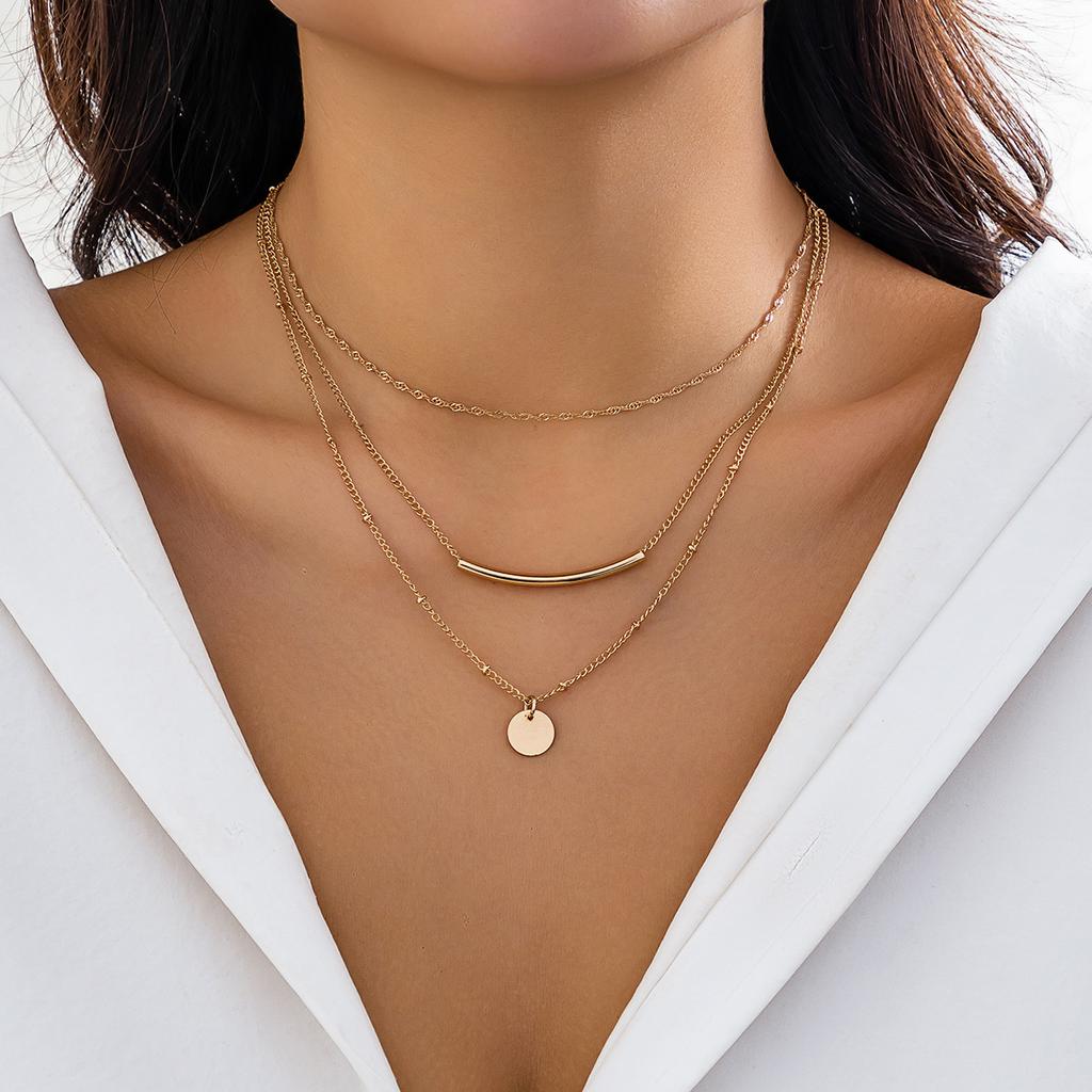 Simple plain circle smooth surface personalized round tube necklace versatile stacked wearing metal wind snake bone chain necklace