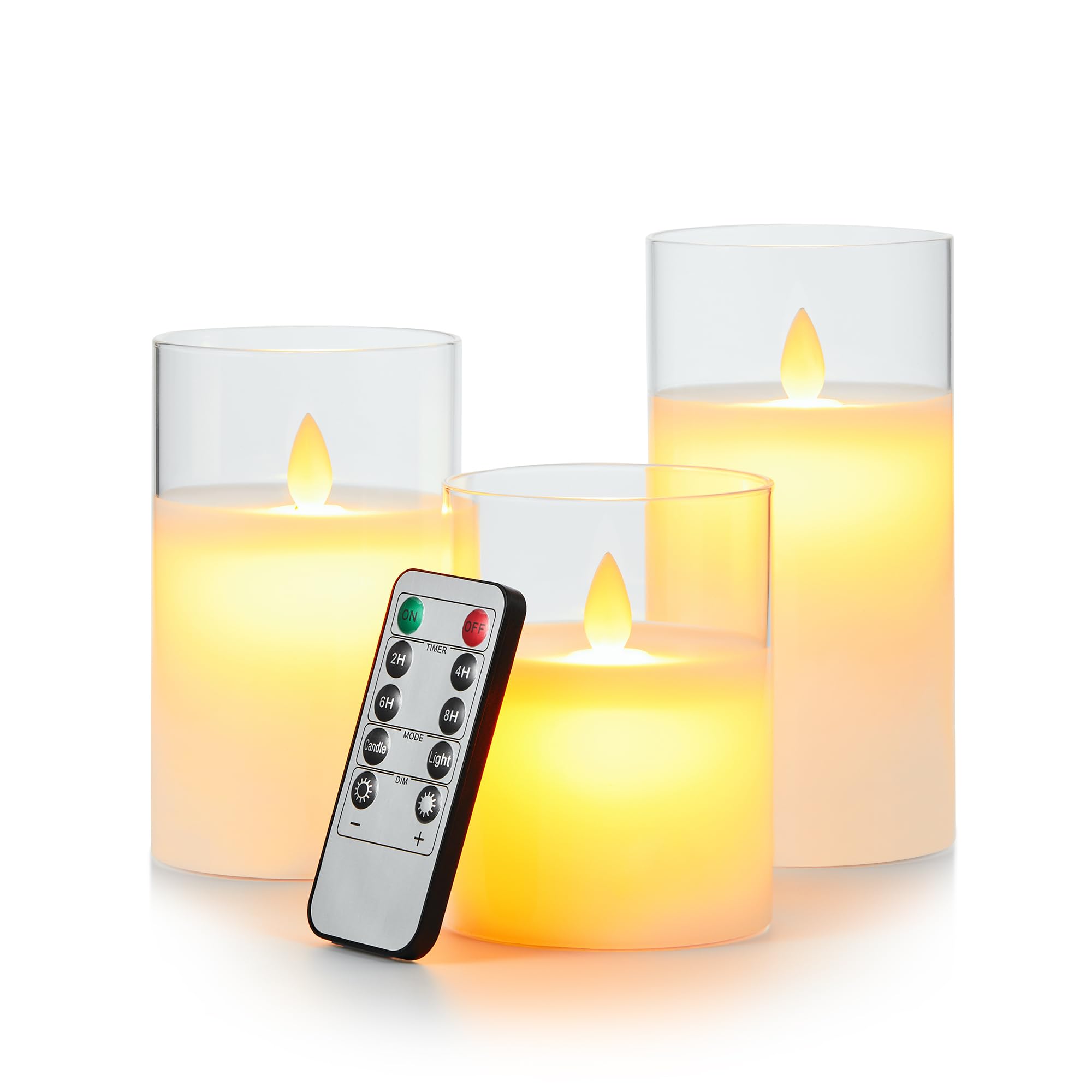 

AnnTec LED Candle Light, Clear Glass White, 3-Piece Set with Realistic Flame-Like Flickering Candles, Warm Light, Flameless, Safe, Energy-Saving,