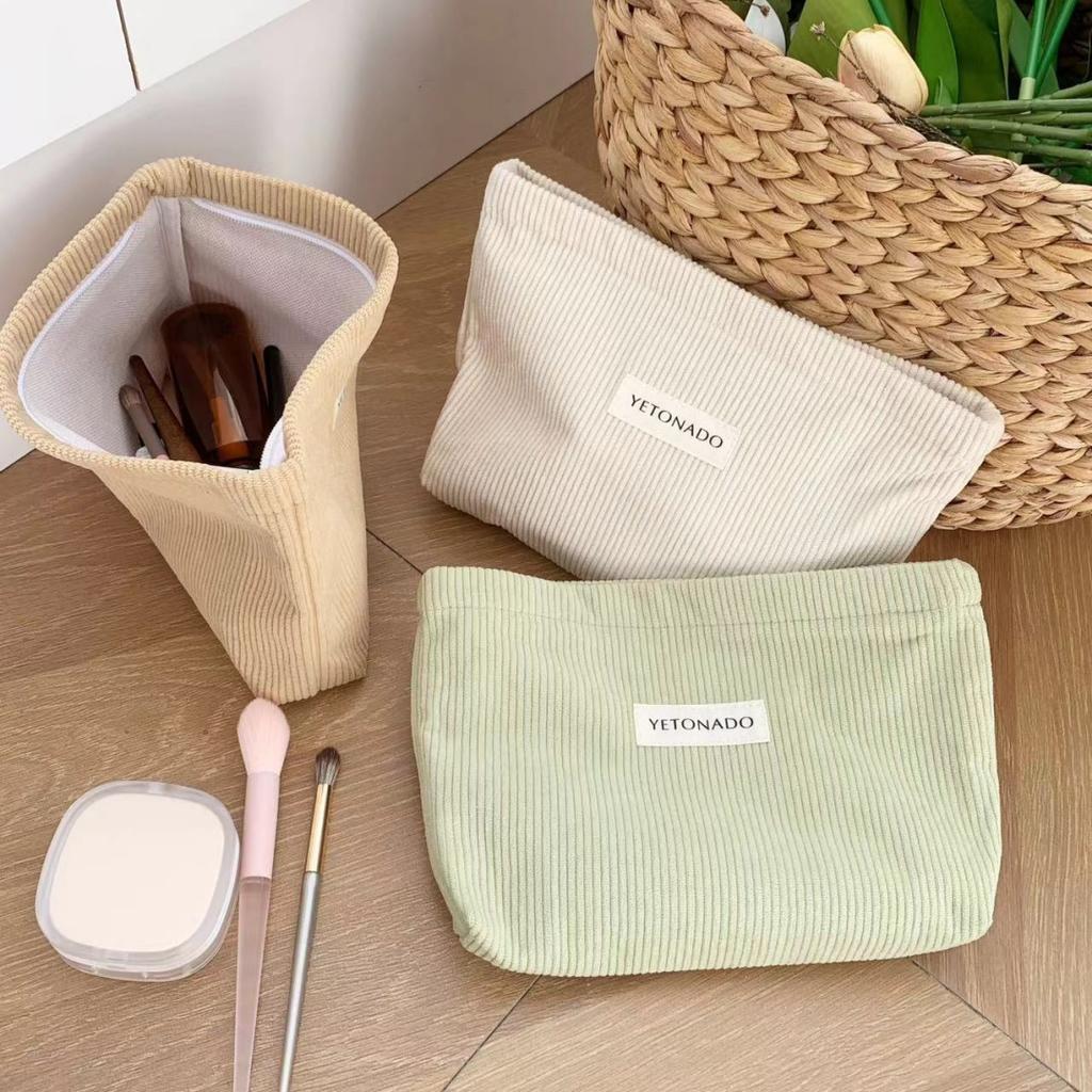 Large Capacity Zipper Pouch Soft Corduroy Makeup Bag Makeup Storage Bag Flexible Portable Makeup Organizer For Weekend Vacations