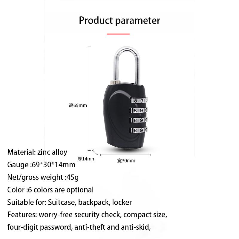 Popular 4-Digit Password Padlock 6-Color Gym Locker Anti-Theft Combination Lock Luggage Travel Safety Lock Zinc Alloy Hardware