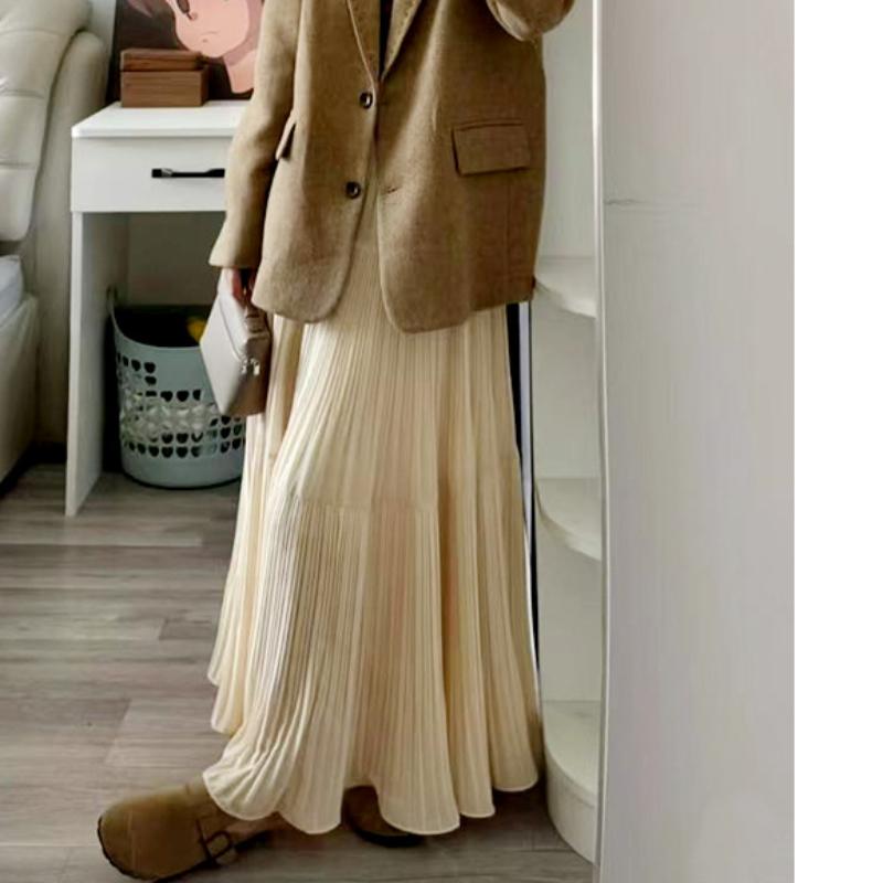 Korean Purple Skirt for Women In Summer Latest Pleated Skirt Mid-length High-waisted Slim A-line Cake Skirt