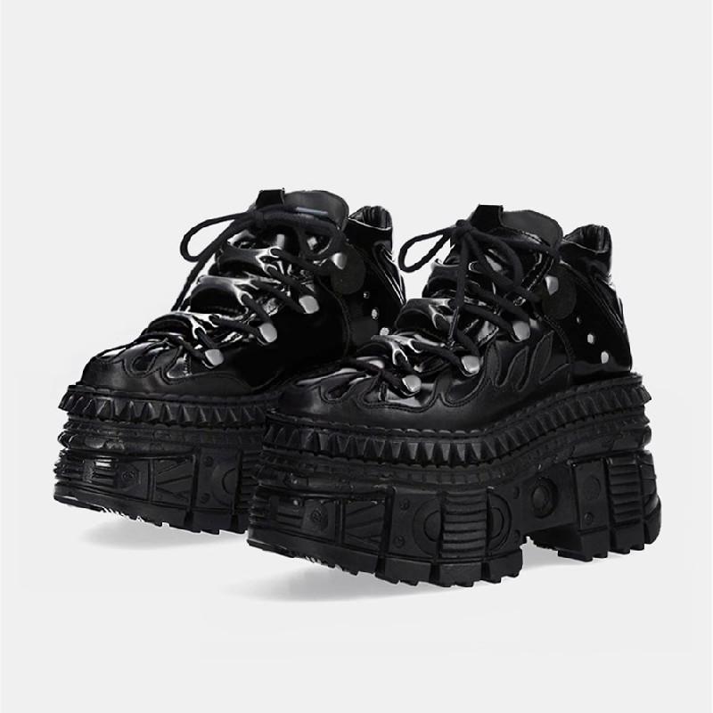 Fashion 2025 New Punk Women Platform Ankle Boots Female's Rock Round Toe Lace Up Fashion Retro Chunky Shoes Metal Decor Short Boots