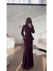 2025 Spring Elegant Retro Women's Solid Color Long Sleeve Top and Skirt Set