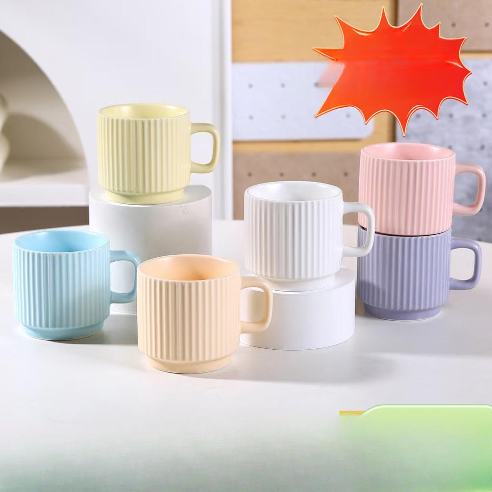 Yiran Toy 1 Pink/Blue/Yellow Macaron Souvenir Ins Style Simple Mug Household Water Cup Stacked Ceramic Cup Candy Color Coffee Cup