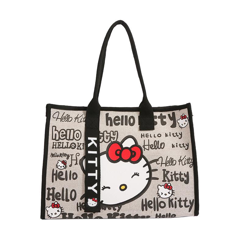 Large Capacity Korean Cartoon Cat Canvas Crossbody & Tote Bag