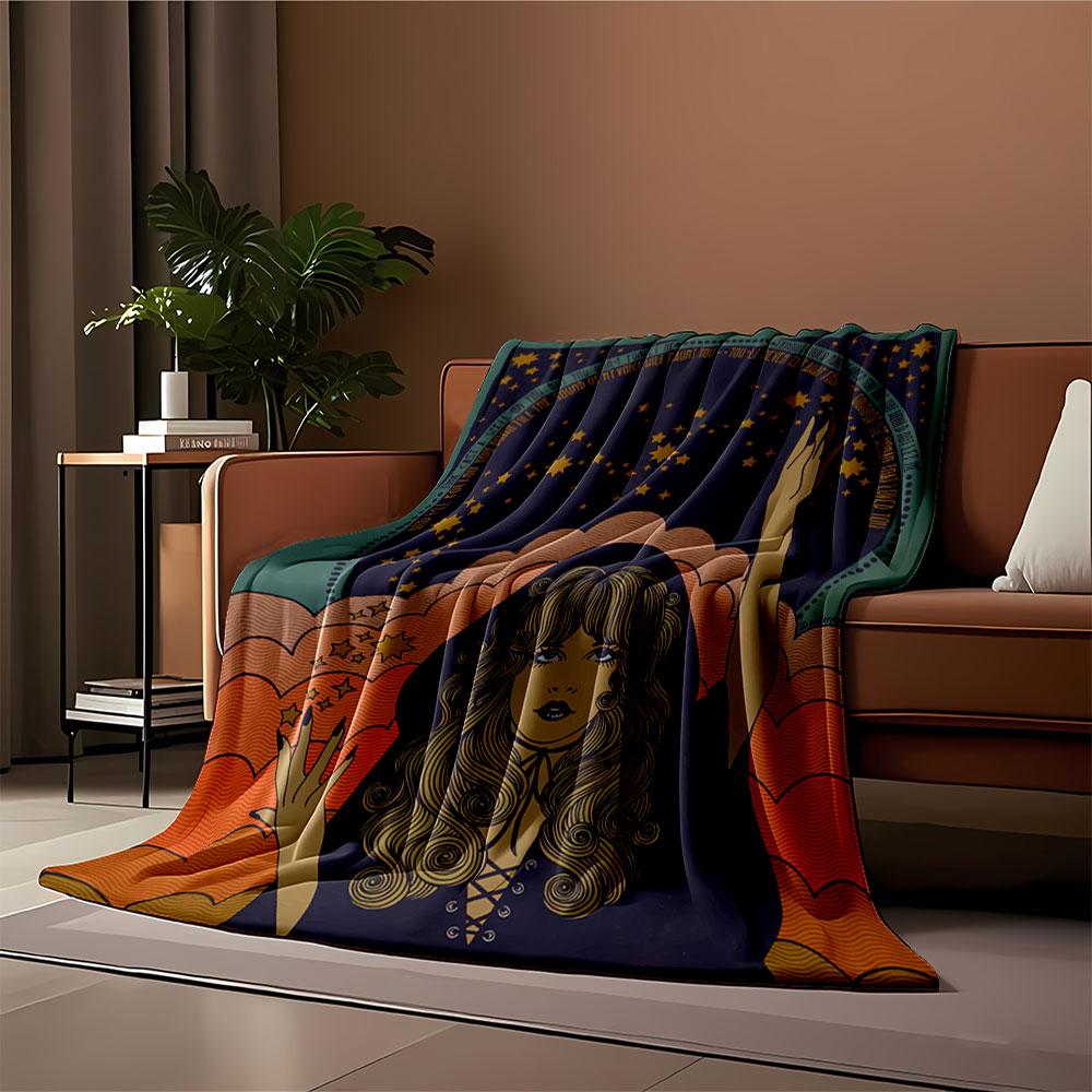 Retro Witch and Stars Design for all seasons blanket lunch break throw gift