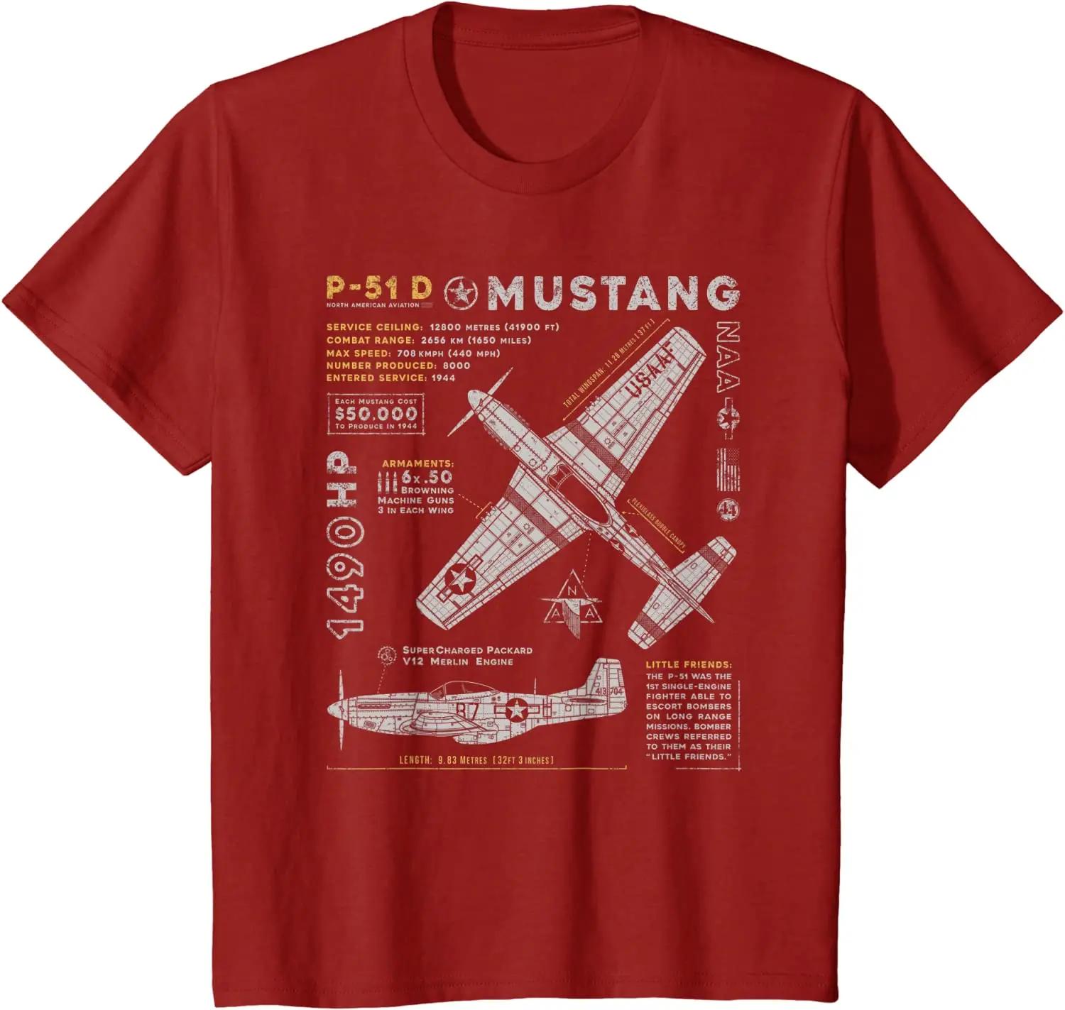 P51 Mustang  North American Aviation Vintage Fighter Plane Men TShirt Short Casual 100 Cotton Shirts S