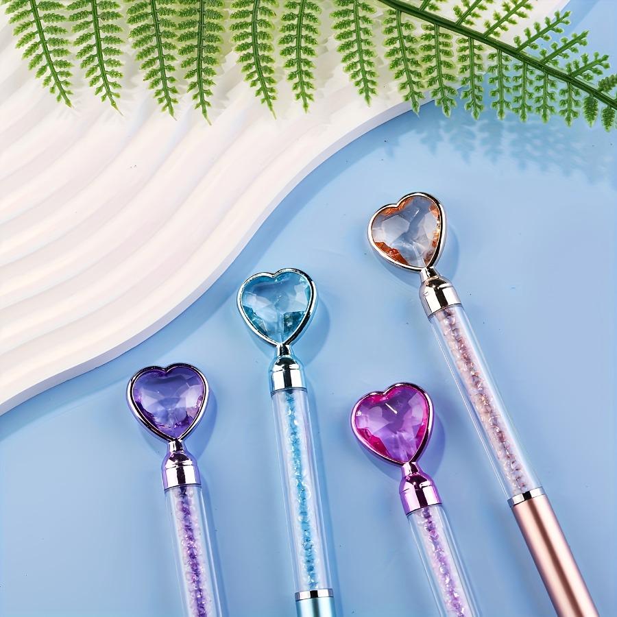 5pcs Set Diamond Heart Round Ballpoint Pen Colorful Imitation Metal Rod Crystal Liquid Sand Crushed Diamond Pen Crystal Gemstone Ballpoint Pen