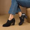 Scarpe Singole con Tacco a Blocco da Donna Autunno Nuove Punta Tonda Bocca Profonda Spliced Camoscio Slip-On Scarpe Basse