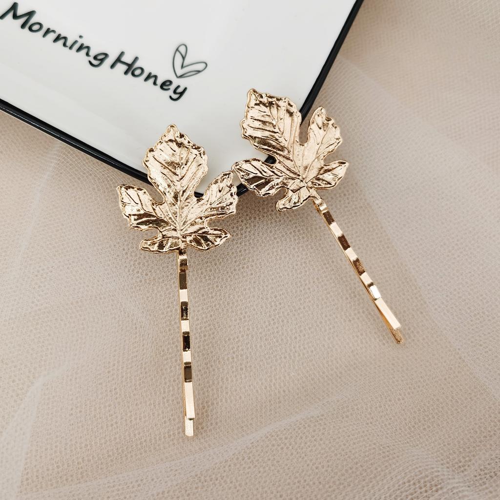 Gold Color Metal Leaf Hair Clip Girls Hairpin Barrette Flowers Rhinestone Hairpins Women Accessories Jewelry Gifts