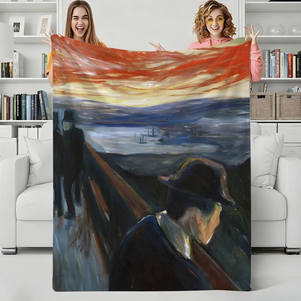 Artist E-Edvard Munch Throw Flannel Blanket Perfect for Sofa Office Bed Travel Sleep Read Relax Camping four season use