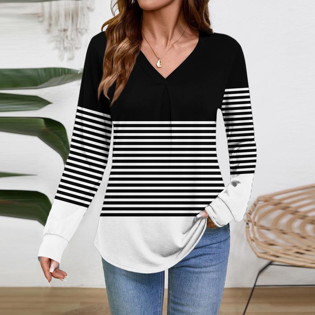 Women Long Sleeve Tops Dressy Casual V Neck Tshirts Basics Tee Vacation Fall Fashion Clothes