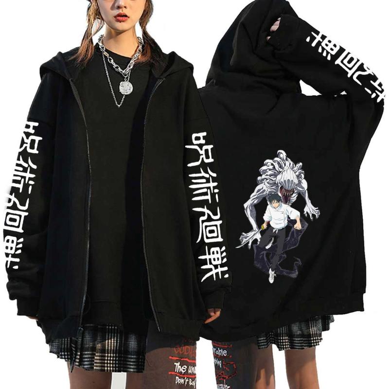 Japanese Manjutsu Kaisen Gojo Satoru Printed Zipper Hoodie Fall Winter Fashion Casual Sweatshirt Men Women Fleece Jacket Coat