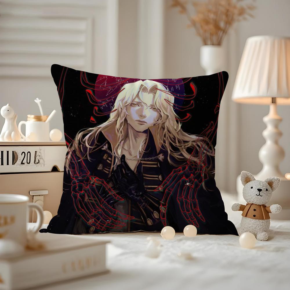 Anime C-Castlevania Cushion Cover Anti-dustmite Pillowcase Invisible Zipper Silky Short Plush Sofa Cushion Cover