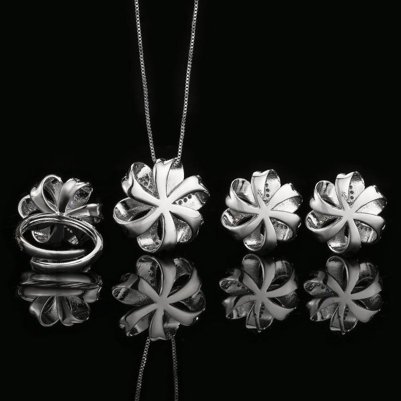 New Set Of Jewelry Necklace Earring Ring Retro French Brushed Inlaid Versatile Fashionable Women's