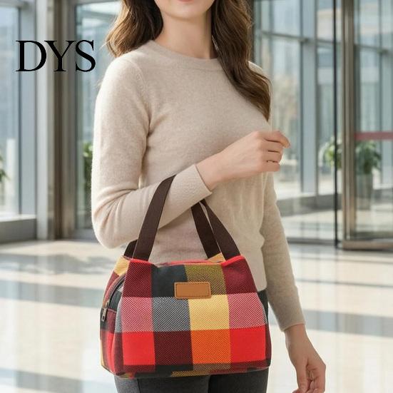Lightweight Lunch Bag Colorful Plaid Waterproof Tote Reusable Everyday Use Box Carrier for Women Men Picnic Work Hiking Portable Food