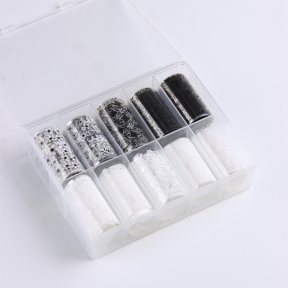 Elegant Retro Floral Nail Art: Black White Rose Vine Starry Sky Decals