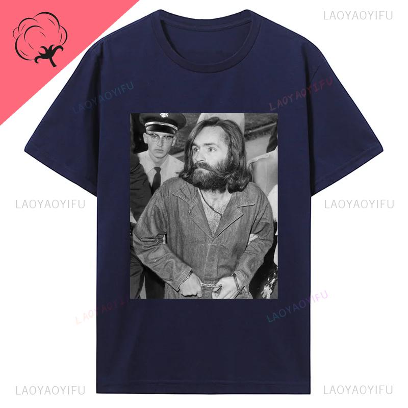 Charles Manson Shortsleev Printed TShirt Manson Family American Criminal Cult Men Quality Streetwear Casual Harajuku Tee Shirt