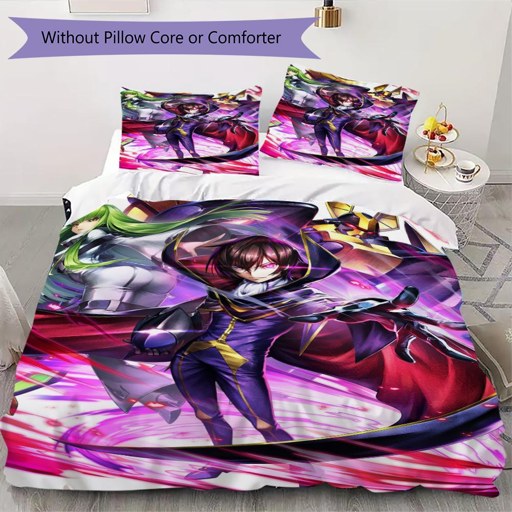 Code Geass Pattern Bedding,Quilt Set Quilt Cover Pillowcase Home Birthday Gift(1 * duvet cover + 2 * pillowcase, without core)_lx