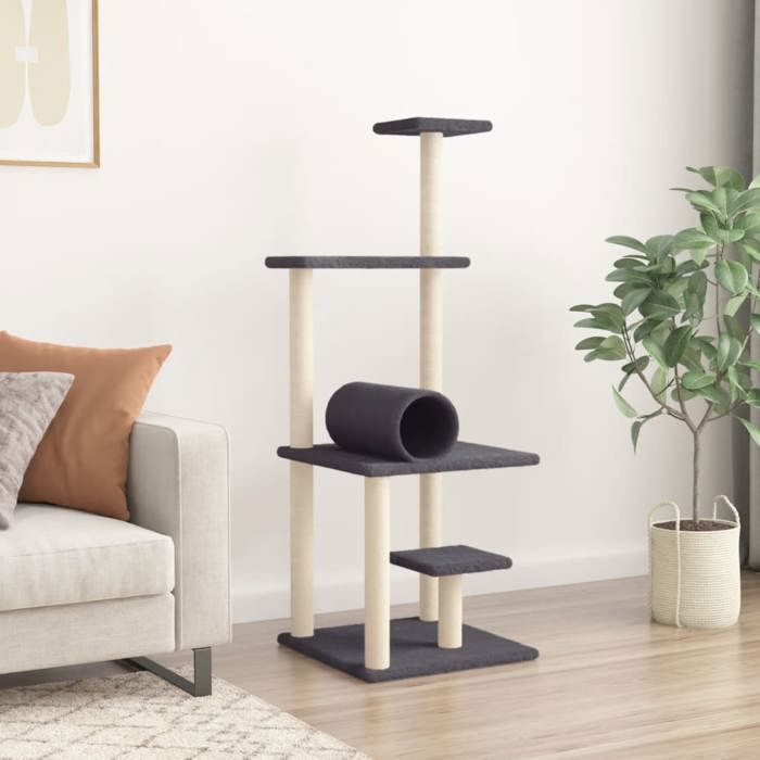 VidaXL Cat Tree with Sisal Scratching Posts Dark Grey 136 Cm 172093