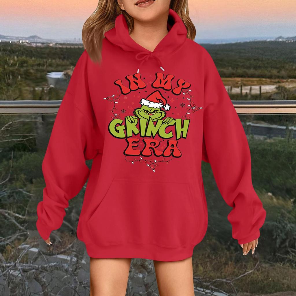 Children's Fashionable Casual Long-sleeved Loose Christmas Print Pullover Hooded Sweatshirt