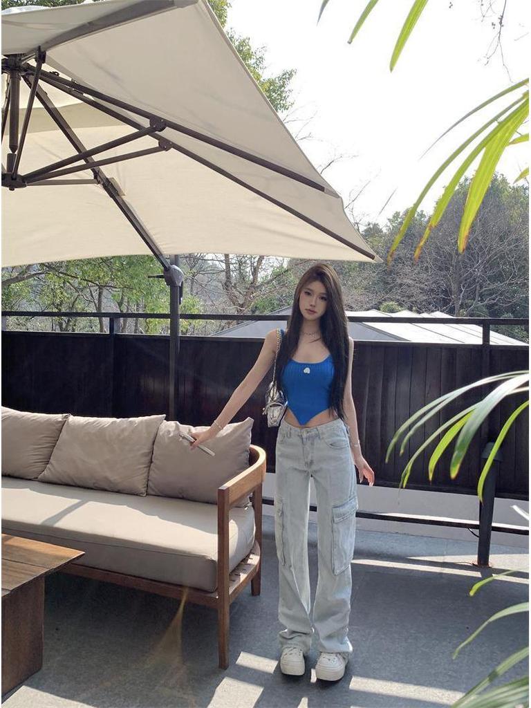 Women's Summer Red Irregular Slim Fit Sleeveless Knit Camisole Vest