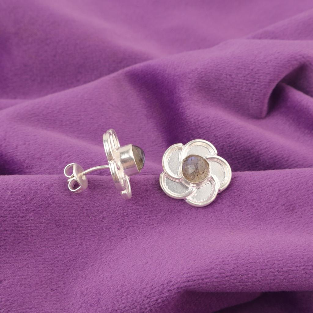 Labradorite Stone 925 Sterling Silver Birthday Gift Stud Ethnic Earrings Jewelry EE-157-22