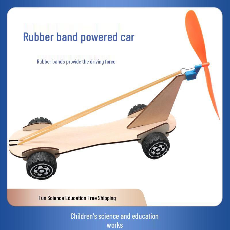 DIY Rubber Band Wind-Powered Car Kit: Educational Science Experiment Model