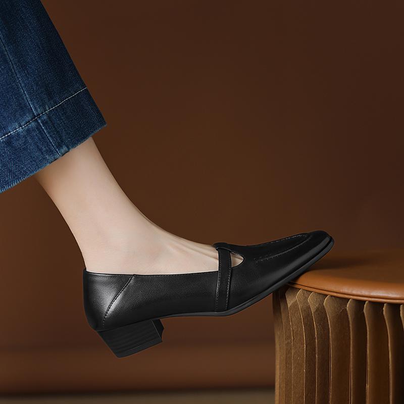 Fashion Retro Casual Women Shoes Soft Real Leather Mid Heel Shoes Buckle Strap Mid Heel 2025 New Spring Size 33-40 Shoes for Women
