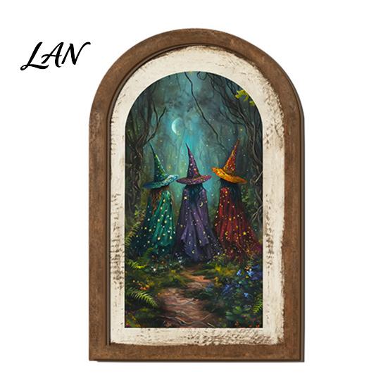Halloween Entrance Cabinet Decor Ghost/Witch Arched Wall Decor, Cute Ghost Table Sign, Rustic Farmhouse Shelf Retro Room Decorative Hanging