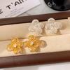 18K Gold Plated Zirconia Flower Stud Earrings - Elegant High-End Jewelry for Women