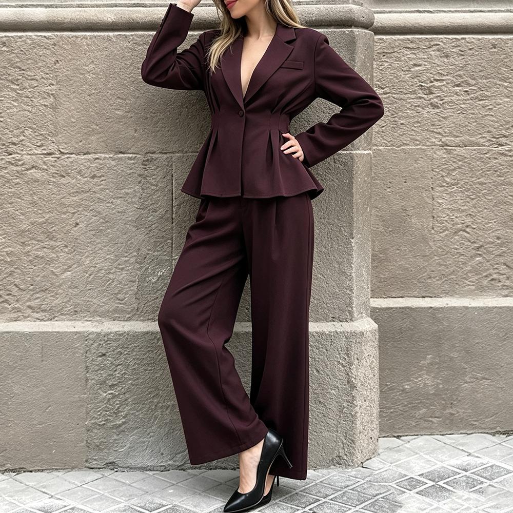 European and American Ins Aesthetic Deep V Low-cut Waist Suit Trousers Two < Unk > Piece Women Commuting Two-piece Set