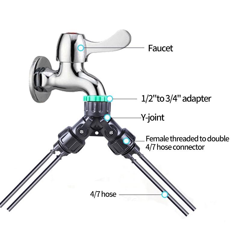 Y-Shaped Water Splitter 1/2" 3/4" Tap Connector Garden Hose Splitter Faucet Adapter with Shut-off Valve Garden Watering Supplies