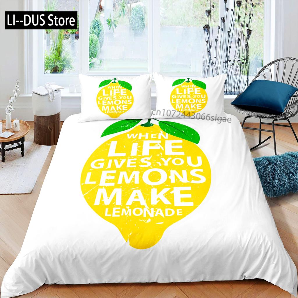 Nature Bedspread Lemon Tree Branches Gardening Design Decorative Quilted 3 Piece Coverlet Set with 2 Pillow Shams Full Size