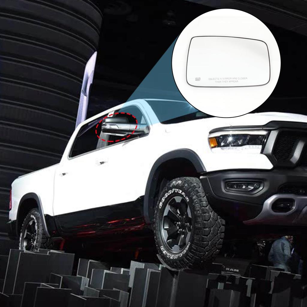 For Dodge Ram 1500/2500 Passenger Side Heated Mirror Glass | 2009-2018 Truck Mirror Replacement | Convex Design + Built-In Heater | Easy Tall