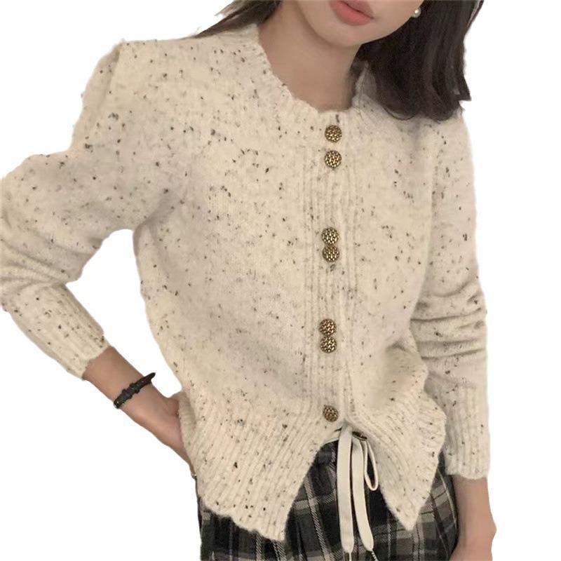 Knitted single-breasted knitted cardigan for women's autumn and winter new temperament elegant yarn jacket for women