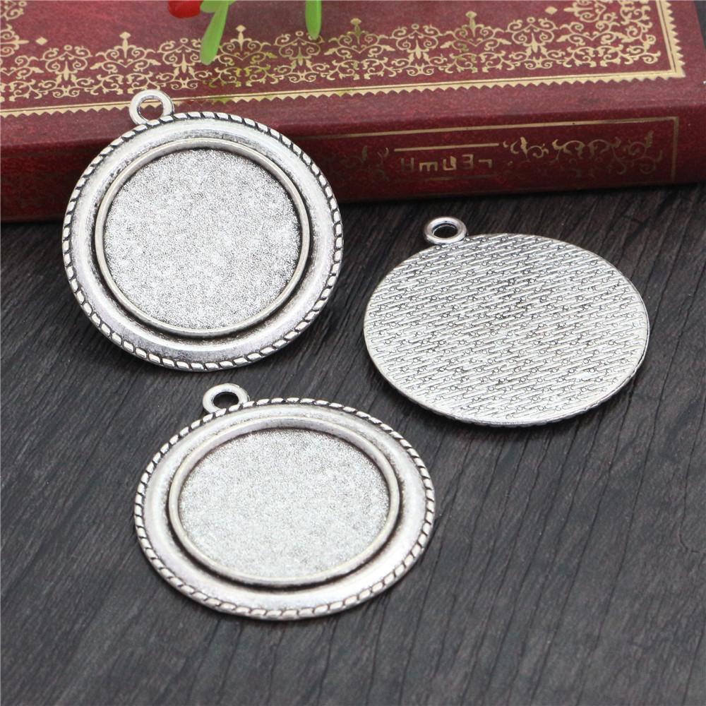 New Fashion 5pcs 25mm Inner Size Black Antique Silver Plated Bronze Flower Simple Style Cabochon Base Setting Charms Pendant