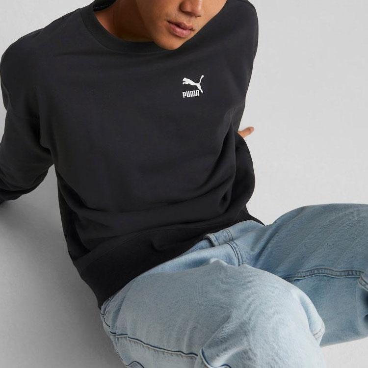 Puma Solid Color Logo Print Crew Neck Sweatshirt Men Tops Black 537662-01