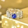 Huitan Aesthetic Elegant Hollow Rings with Oval Blue Cubic Zirconia Wedding Anniversary Party Women Rings Luxury Trendy Jewelry