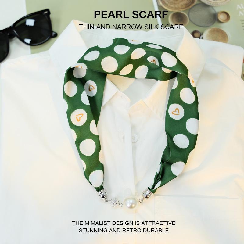 Elegant Silk Scarf with Magnetic Buckle and Pearl Necklace - Stylish Clavicle Chain for Women