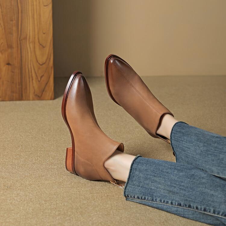 Fashion New Autumn Winter Genuine Leather Women Boots Fashion Pointed Toe Chelsea Boots for Women Short Boots Low Heels Botines Mujer