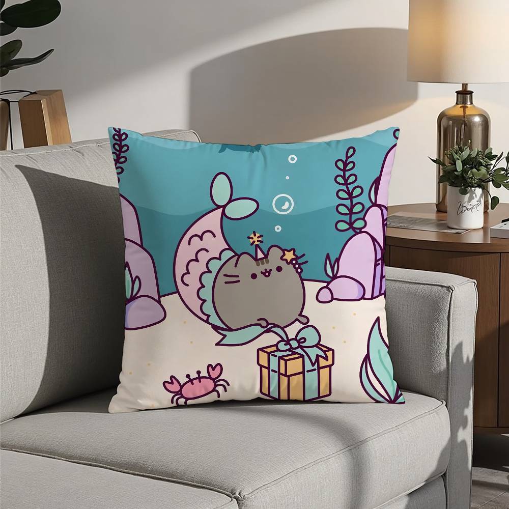Kawaii P-Pusheen Cute cat Pillow Case Sofa Decorative Home Double-sided Printing Short Plush Cushion Pillow Cover Holiday Gift