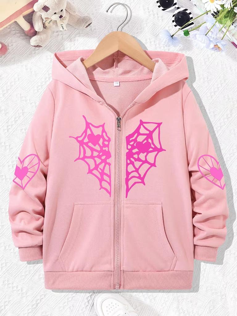 Streetwear Spider Print Stylish Casual Zip Up Hoodie Jacket for Boys Girls Zipper Spring Autumn Trendy Cartoon Sweatshirts