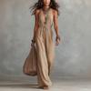 Women's Sleeveless Jumpsuit Linen Cotton Blend Wide Leg Relaxed Fit Casual Romper with Elastic Waist and Adjustable Straps for Summer