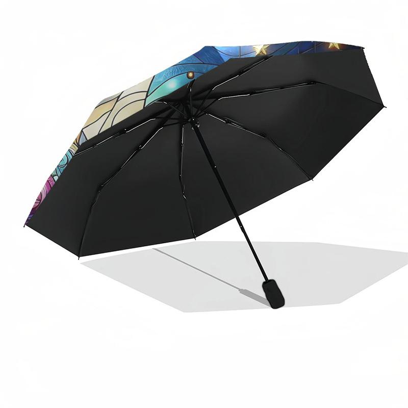 1pc Stained Glass Moon Starry Sky Auto Open Close Umbrella, Portable Tri-Fold Design with 8-Bone Iron Frame, Outdoor, Gift for Fans, Travelers, Daily